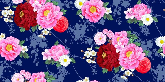 Seamless pattern with peonies in Chinese style