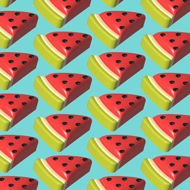 Seamless pattern with pieces of 3d watermelon