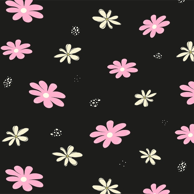 Seamless pattern with pink and beige flowers on a black background Modern exotic design for paper