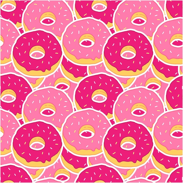 Seamless pattern with pink donuts Vector food illustration background