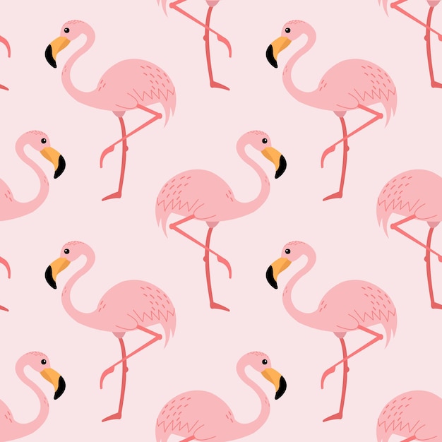 A seamless pattern with pink flamingo birds