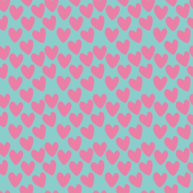 Seamless pattern with pink hearts on a blue background Repeating hearts hand drawn