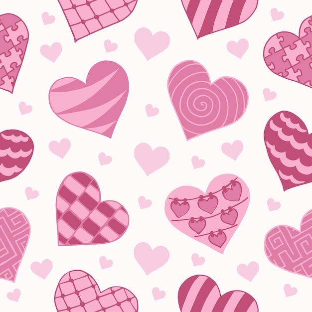 Seamless pattern with pink hearts Vector illustration for wedding Valentines day love postcard