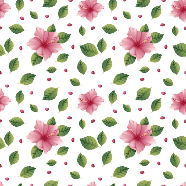 Seamless pattern with pink hibiscus flowers on light background Floral tropical texture for clothes