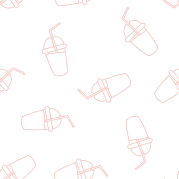 Seamless pattern with pink outline drink.