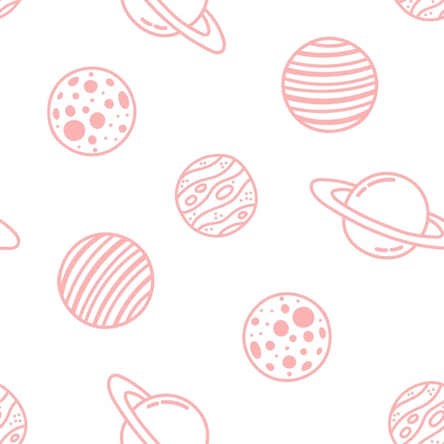 Seamless pattern with pink planets