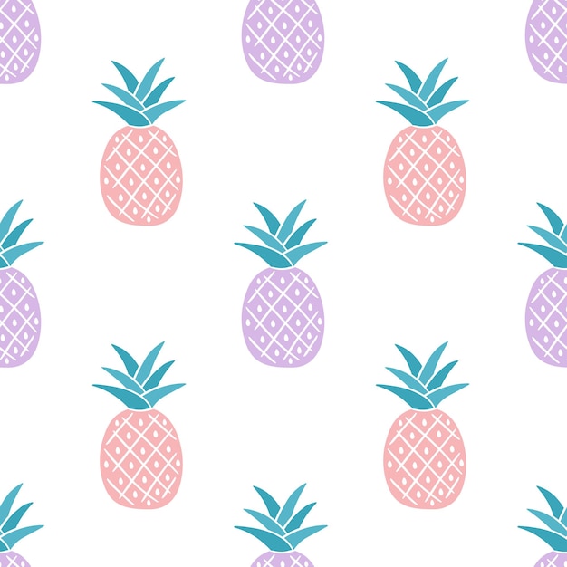 Seamless pattern with pink and purple pineapples