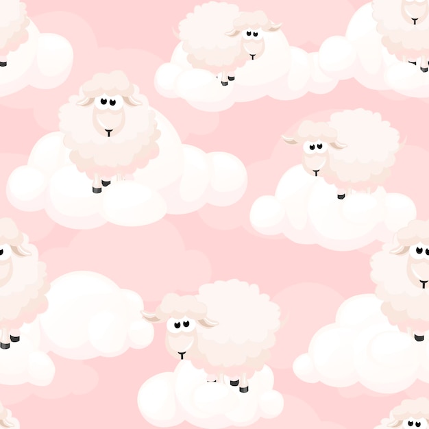 Seamless pattern with pink sheeps on sky Clouds Texture Seamless Pattern sky