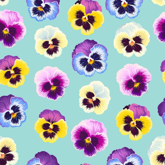 Seamless pattern with pink and yellow pansies