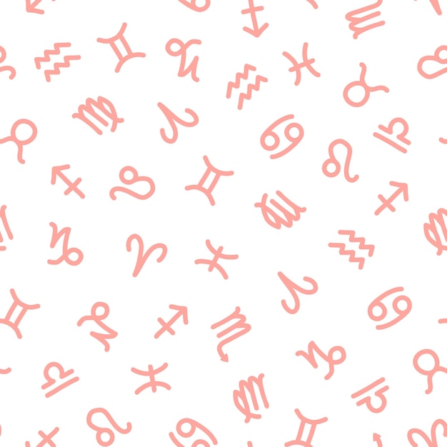 Seamless pattern with pink zodiac signs