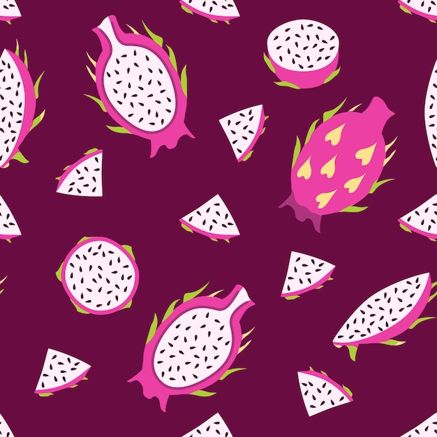 Seamless pattern with pitaya. Cartoon vector illustration.