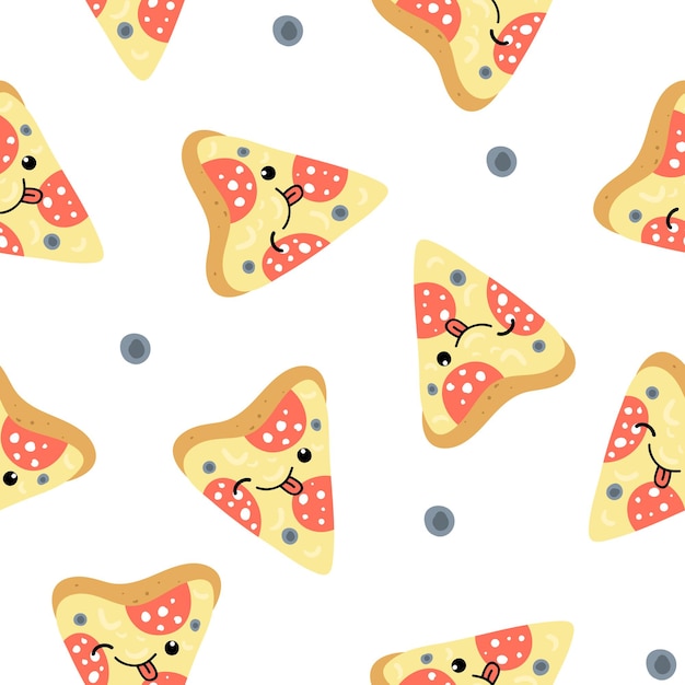 Seamless pattern with pizza on white background. Vector illustration.