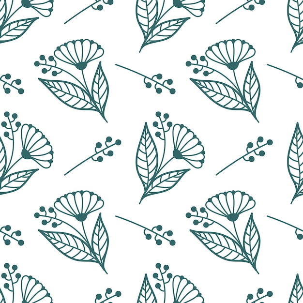 SEAMLESS PATTERN WITH PLANT ELEMENTS ON A WHITE BACKGROUND