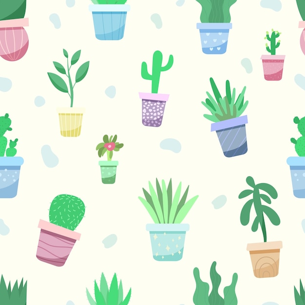 Seamless pattern with plants of different types