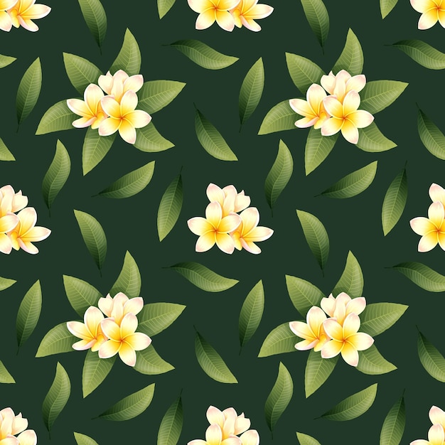 Seamless pattern with plumeria flowers on a dark background Floral tropical texture for clothes