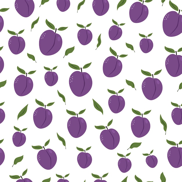 Seamless pattern with plums on white background