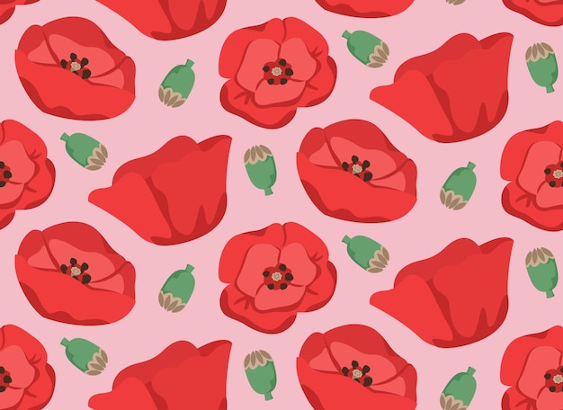 Seamless pattern with poppy buds