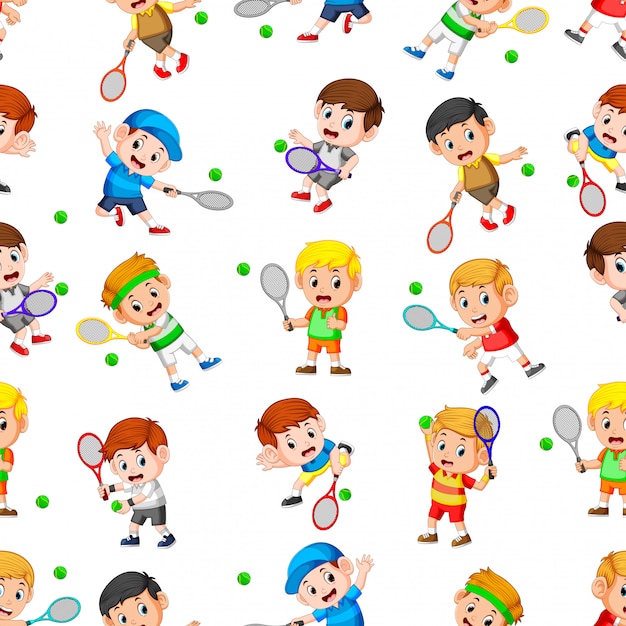 Seamless pattern with professional tennis in action