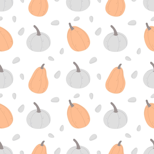 seamless pattern with pumpkins and seeds