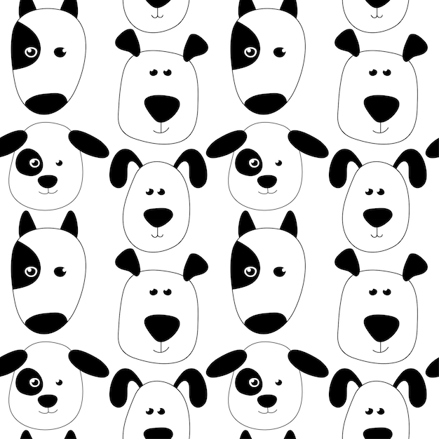 Seamless pattern with puppies in doodle style Black and white vector dogs background for fabric posters kids