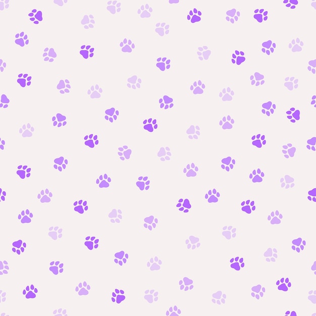 Seamless pattern with purple dog paws. Cute and childish design for fabric, textile, wallpaper.