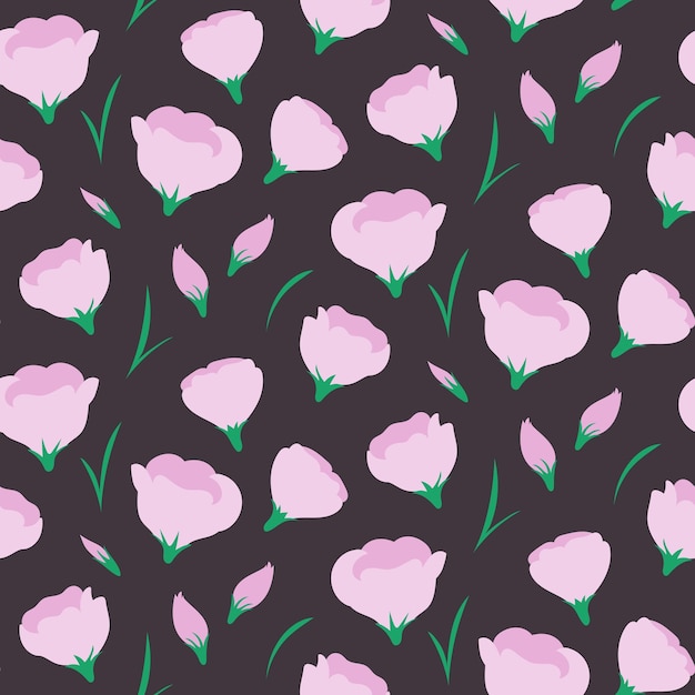 Seamless pattern with purple eustoma flowers Botanical vector illustration