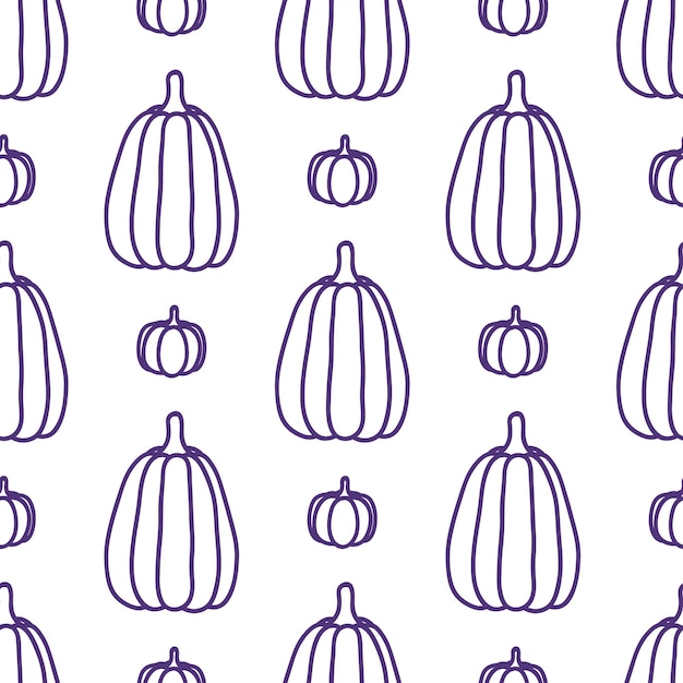 Seamless pattern with purple outline pumpkins