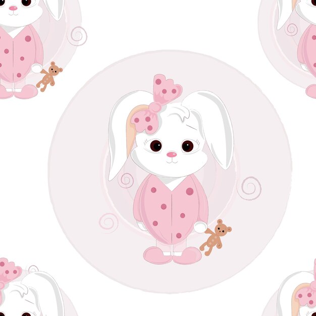 Seamless pattern with rabbit in pink