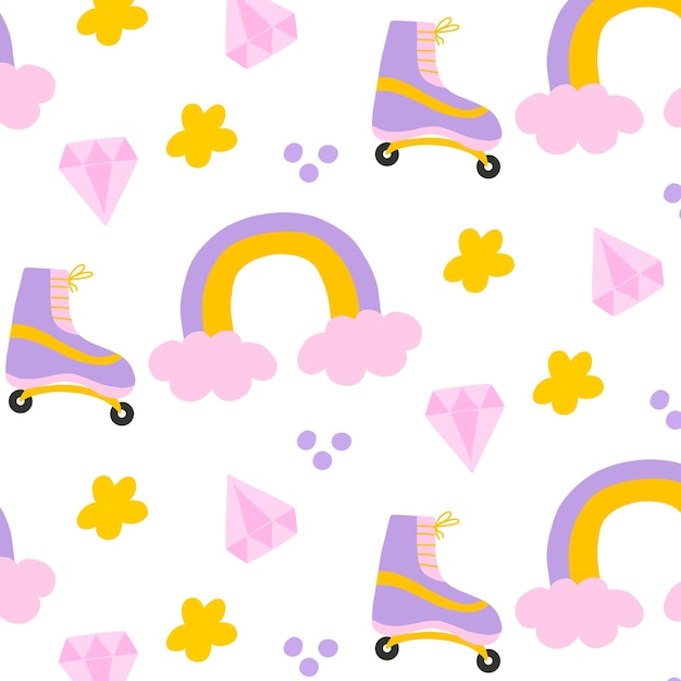 Seamless pattern with rainbow colors and rollers Retro style Patteern in the style of the 60s 70s Vector illustration