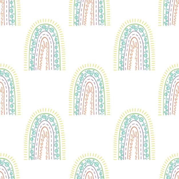 Vector seamless pattern with rainbow doodle for decorative print wrapping paper greeting cards wallpaper and fabric