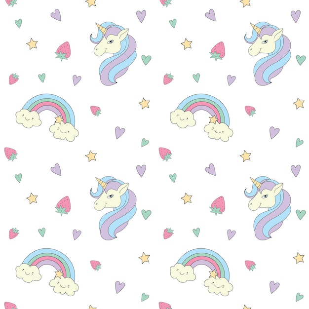 Seamless pattern with rainbow on white background  Pattern with unicorn design