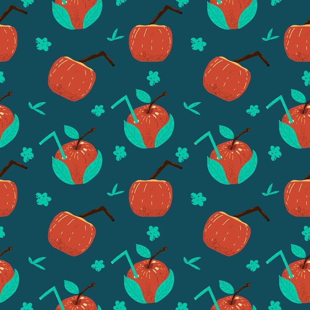 Seamless pattern with red apples and juice. Vector illustration hand drawn style.