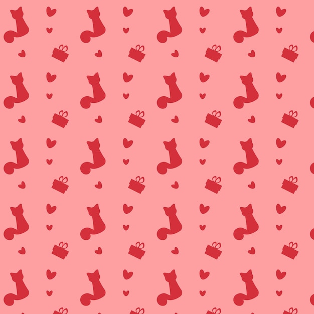 Seamless pattern with red cats and hearts Vector illustration