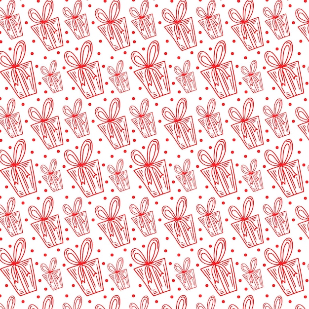 Seamless pattern with red gifts isolated on white background