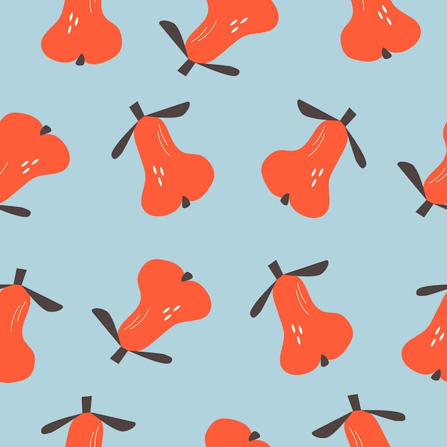 Seamless pattern with red pear Fruit background Vector print for fabric and wallpaper