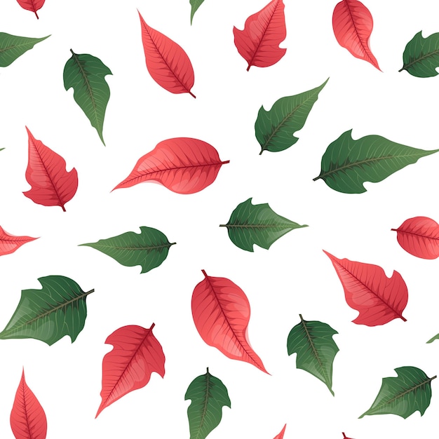 Seamless pattern with red poinsettia leaves on a white background Suitable for wrapping paper wallpapers decor Christmas decorations