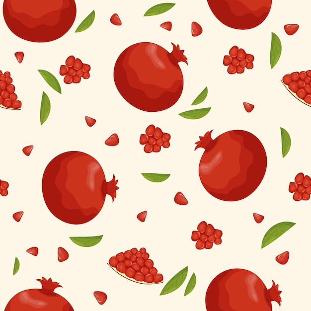 Seamless pattern with red pomegranates and pomegranate pieces Happy Rosh Hashanah