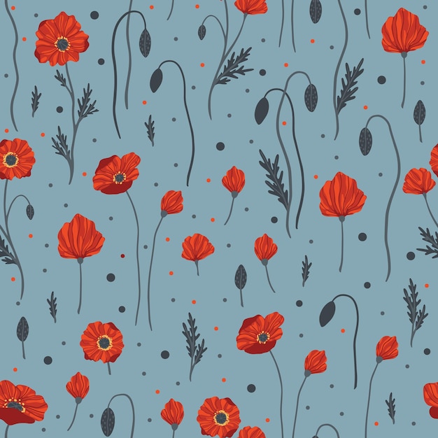 Seamless pattern with red poppy flowers Design for packaging label and greeting card