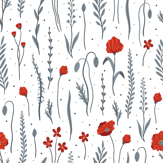 Seamless pattern with red poppy flowers Design for packaging label and greeting card