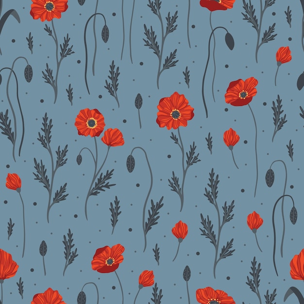 Seamless pattern with red poppy flowers Design for packaging label and greeting card