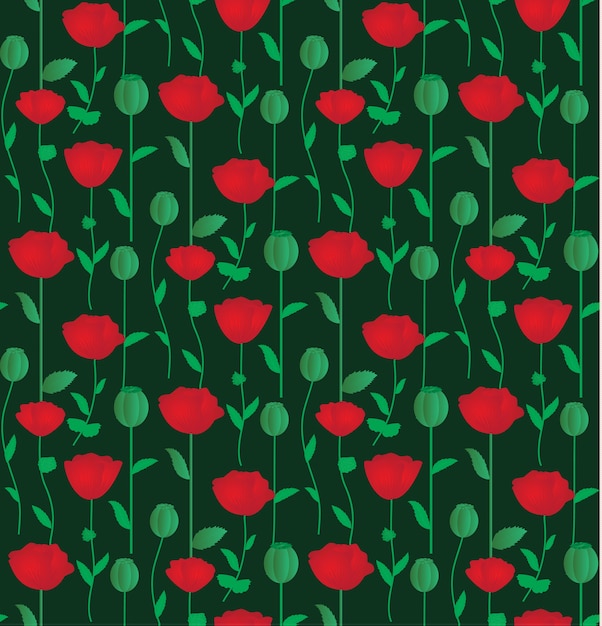 Seamless pattern with red poppy flowers