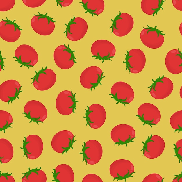 Seamless pattern with red tomatoes on a yellow background Pattern with vegetables