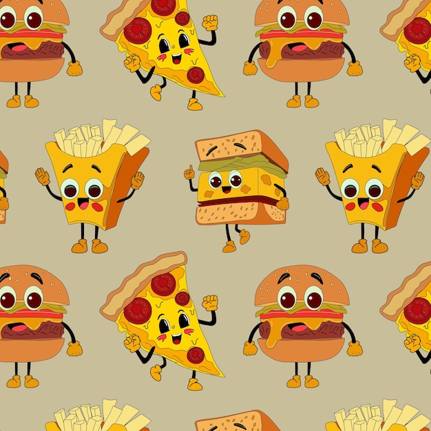 Seamless pattern with Retro cartoon characters in trendy style mascot characters Flat vector