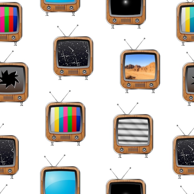 Seamless pattern with retro television sets. Colorful abstract background.