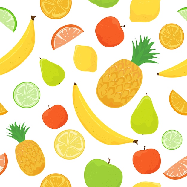 Seamless pattern with ripe fruits isolated on white background, illustration.