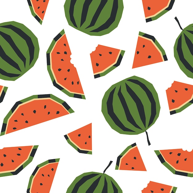 Seamless pattern with ripe watermelon and slice Applique style drawing Background wrapping paper