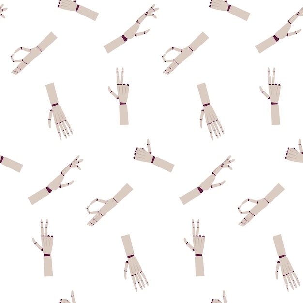 Seamless pattern with robot arms or hands Background with future artificial technology cyborg droid