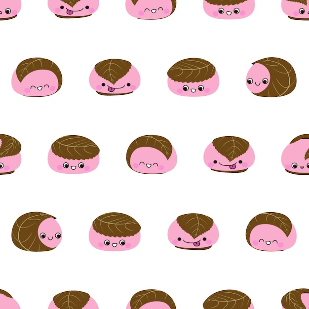 Seamless pattern with sakura mochi characters vector illustration