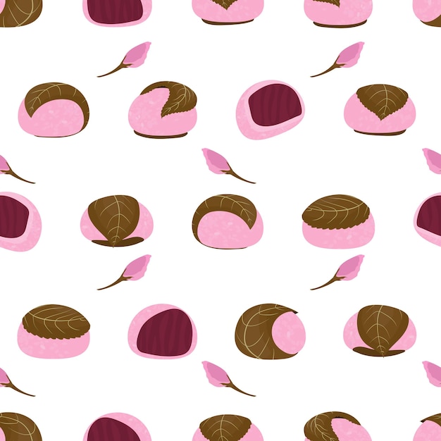 Seamless pattern with sakura mochi Kansai style vector illustration