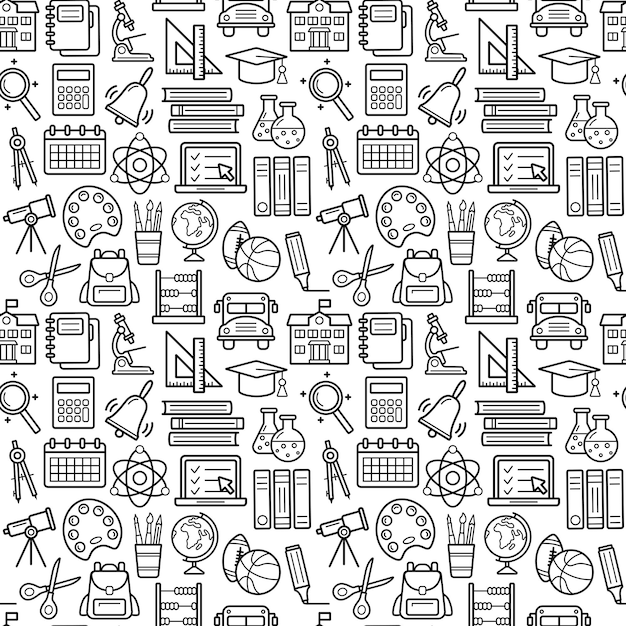 Seamless pattern with school icons Vector illustration